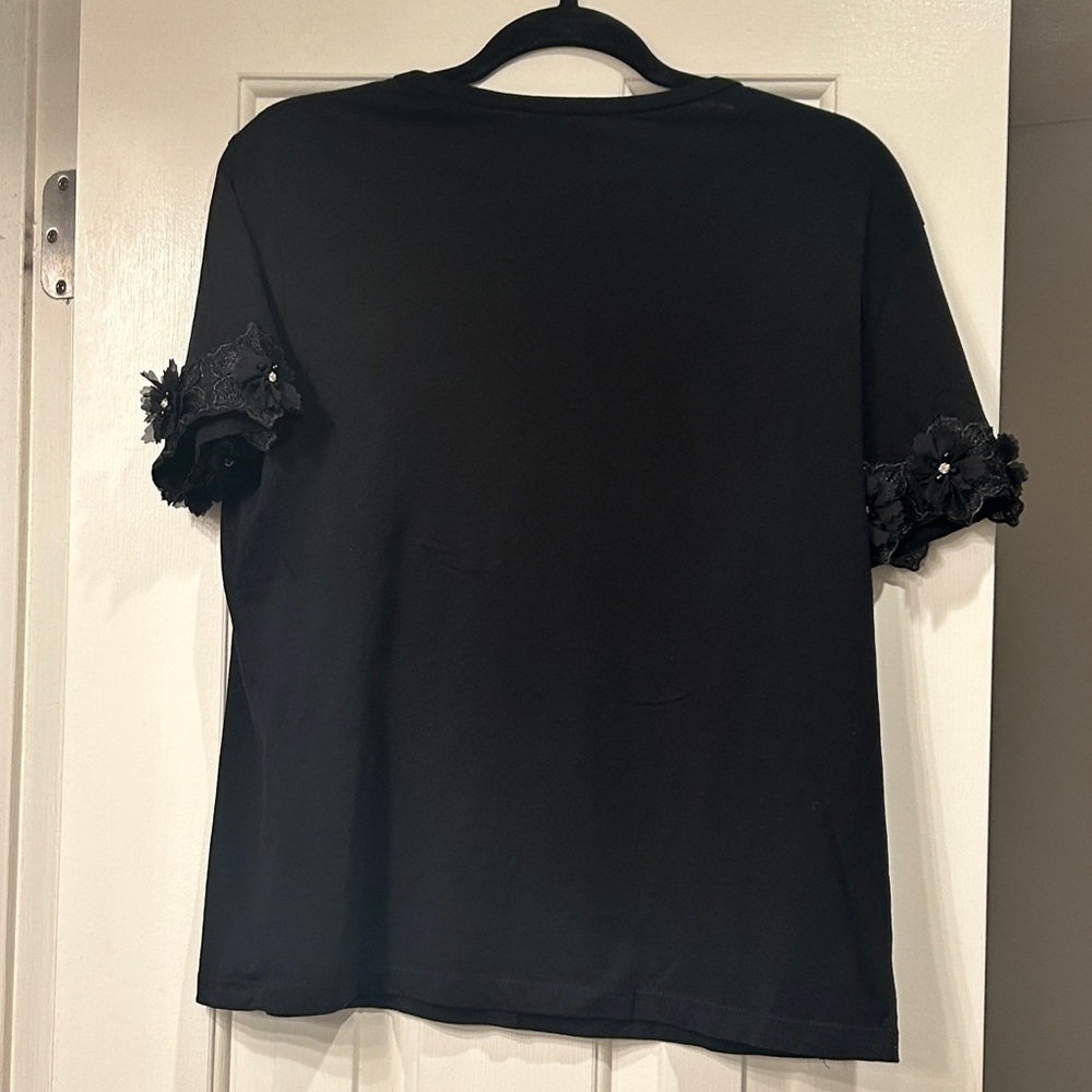 Zara Elegant Black Lace Floral Sleeve Women's Top Size Medium - Picture 6 of 6